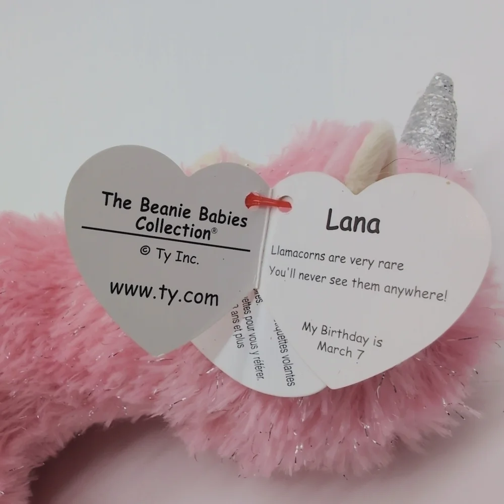 Ty Lana The Llamacorn Pink and White Unicorn Llama Plush Beanie Baby